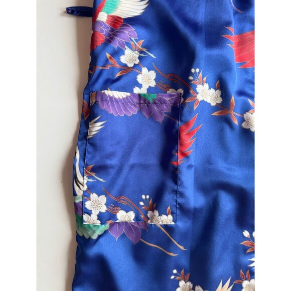 Vintage ICHIBAN Blue Oriental Floral Crane Print Satin Kimono Robe, One Size - Picture 11 of 13